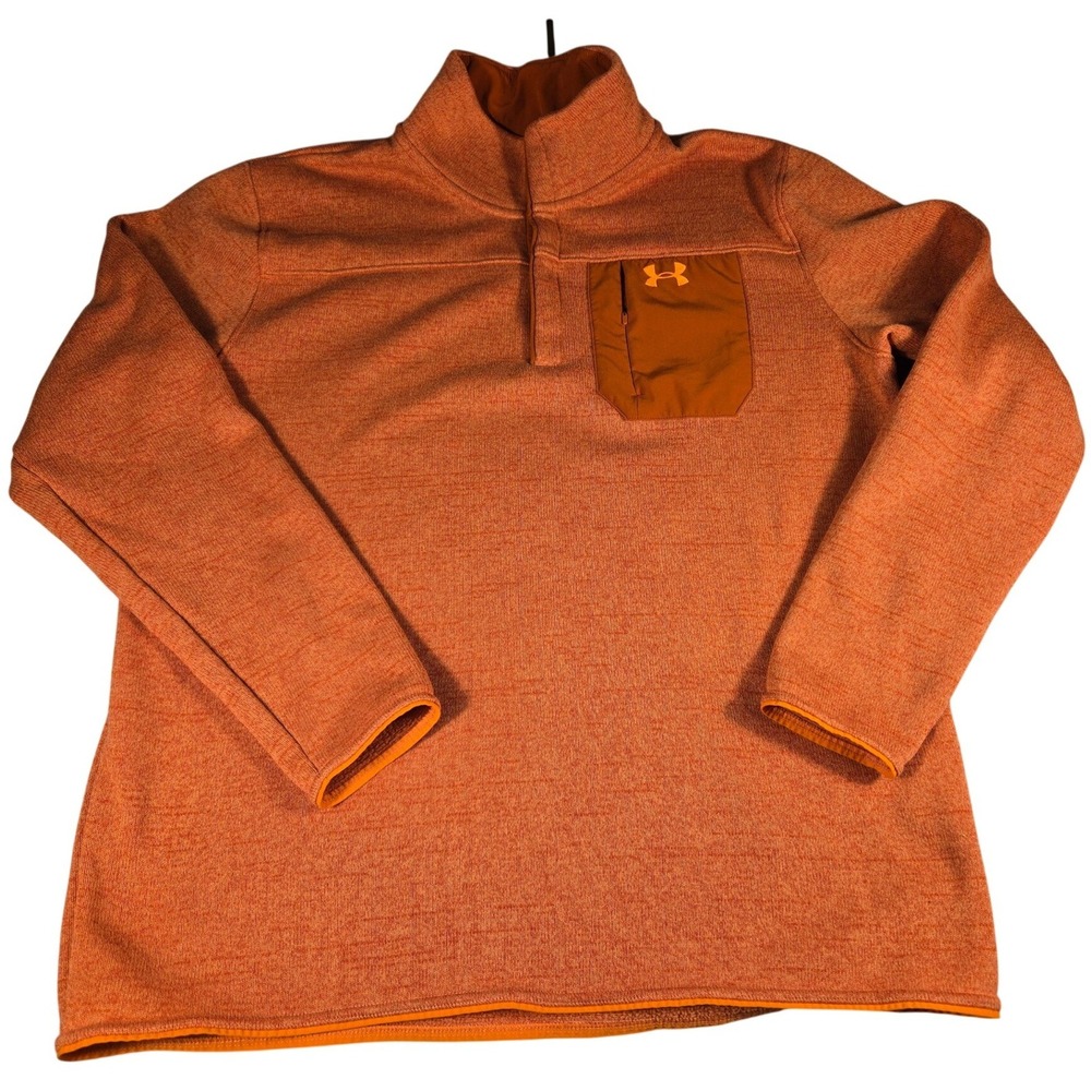 Under Armour Mens XXL Orange Heather Quarter Zip Fleece Pullover Chest Pocket